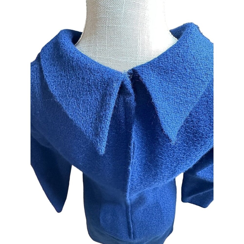 Dress Blue Midi Sheath Fitted Knit Cowl Long Sleeve Theatre Actress Doris Day View 4